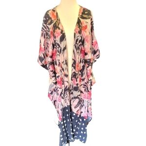Saachi Open front floral kimono modal wool blend OS